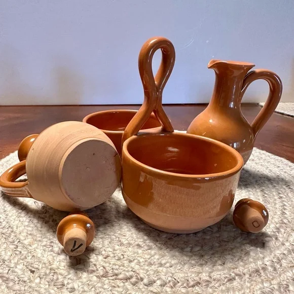 Williams Sonoma Vintage clay Ceramic Oil and Vinegar Cruet Set.